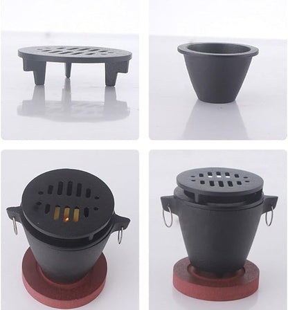Portable Japanese Smokeless Mini Barbecue Charcoal Grill for Single Person Camping Picnic Party Cooking with Wooden Base and Fuel Holder
