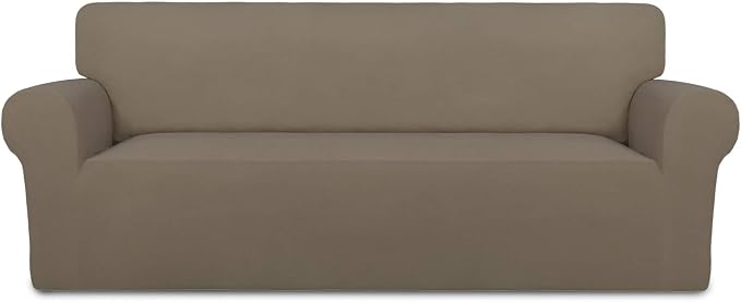 PureFit Stretch Couch Covers for Sofa Large Sofa Slipcovers Natural | 1-Piece Sofa Cover Washable Soft Couch Protector, Couch Slipcover with Non Skid Foam and Elastic Bottom for Kids, Dogs