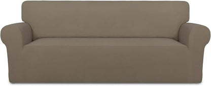 PureFit Stretch Couch Covers for Sofa Large Sofa Slipcovers Natural | 1-Piece Sofa Cover Washable Soft Couch Protector, Couch Slipcover with Non Skid Foam and Elastic Bottom for Kids, Dogs