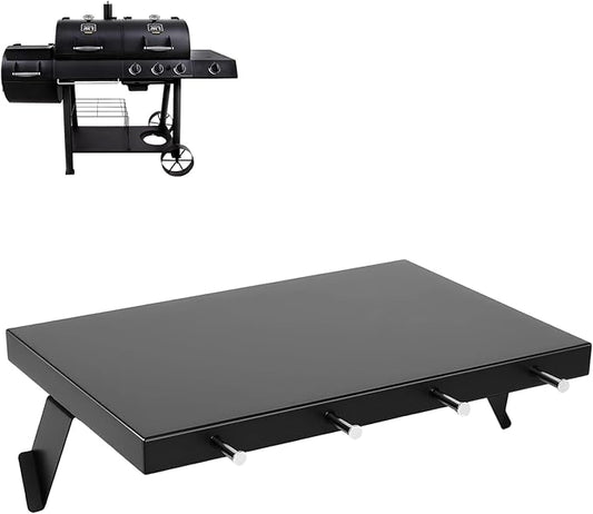 Utheer Front Shelf for Oklahoma Joe's Longhorn Combo 3-Burner Charcoal/Gas Smoker Grill, Heavy-Duty Steel Oklahoma Joe Grill Parts with 4 Tool Hooks, 17.6" x 12.1" Replacement Accessories