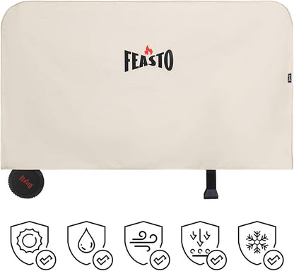 Feasto 3-Shelf Pizza Oven Table 33.5" x 21.7" Stainless Top, Rolling Outdoor Grill Cart with Waterproof Cover for Pizza Ovens & Griddles, Heavy-Duty BBQ Prep Station for Patio & Deck, Black