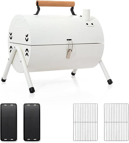 Alomejor Portable Charcoal GrillCharcoal BBQ Grill,Charcoal Barbecue Grillfor Camping Picnics PartiesCharcoal Grills (White)