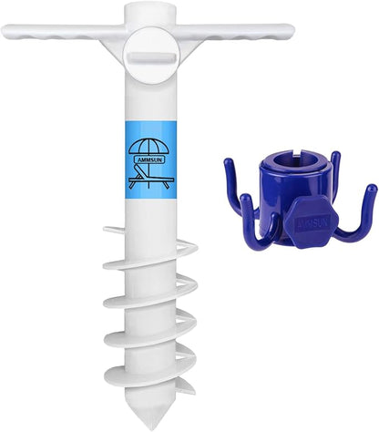 AMMSUN Beach Umbrella sand Anchor Stand Holder Heavy Duty and umbrellas hanging hook, Universal One Size Fits Most Beach Umbrella| Safe Stand for Strong Winds Portable Beach Accessories