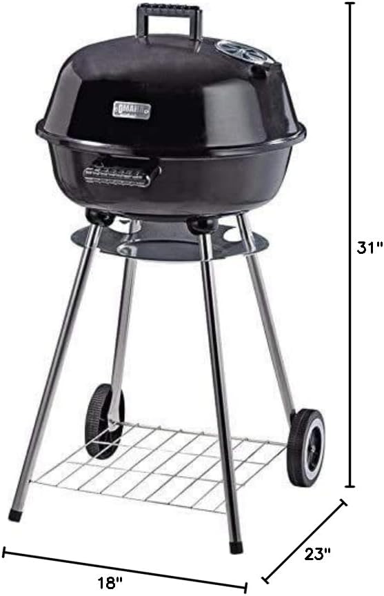 Omaha Charcoal Kettle BBQ Grill - 18” x 31” X 23” - 247 sq-in cooking surface - Cook 9+ burgers - Lid Hook - Stable 4 Leg Design - Heat Resistant Handles - Duals Vents - Ash Catcher