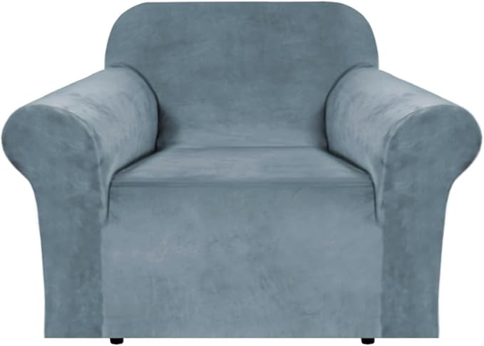 H.VERSAILTEX Stretch Velvet Armchair Cover Couch Covers 1 Cushion Chair Slipcover for Living Room Furniture Cover Crafted from Thick Comfy Rich Velour (Chair 31"-49", Stone Blue)