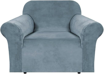 H.VERSAILTEX Stretch Velvet Armchair Cover Couch Covers 1 Cushion Chair Slipcover for Living Room Furniture Cover Crafted from Thick Comfy Rich Velour (Chair 31"-49", Stone Blue)