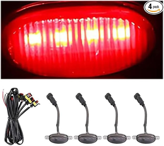 HZEL 4PCS Car Grille Lights, Bright Vehicle Front Grill Trim DRL Lamp with Wiring Harness, Waterproof Auto Exterior Grille Bumper LED Running Light, Compatible with F150 F250 F350 (Red)