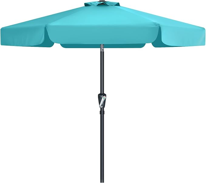 MASTERCANOPY 7.5ft Patio Umbrella with Valance, Crank & Tilt, Turquoise | 6 ribs, UV/fade-resist, waterproof, vent, for garden/deck/yard/pool