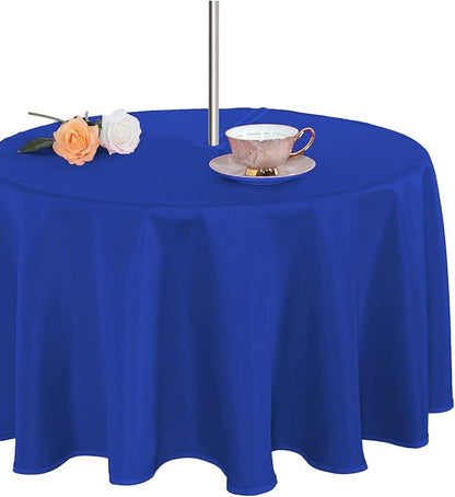 Fitable Outdoor and Indoor Tablecloth, Blue, 60 Inches Round | Washable Waterproof Wrinkle Free Table Cover, Zipper and Umbrella Hole, For Spring Summer Party Picnic Camping Patio