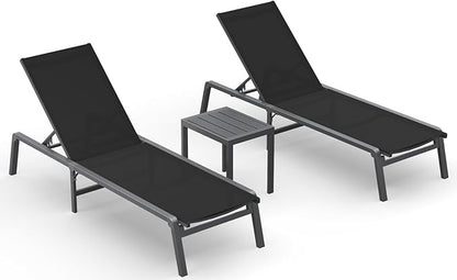 Ciokea Aluminum Foldable Lounge Chairs Set of 2 with 1 Outdoor Aluminum Side Table ，Perfect Match ，Suitable for Courtyard, Balcony, Lawn and Other Scenes，Black