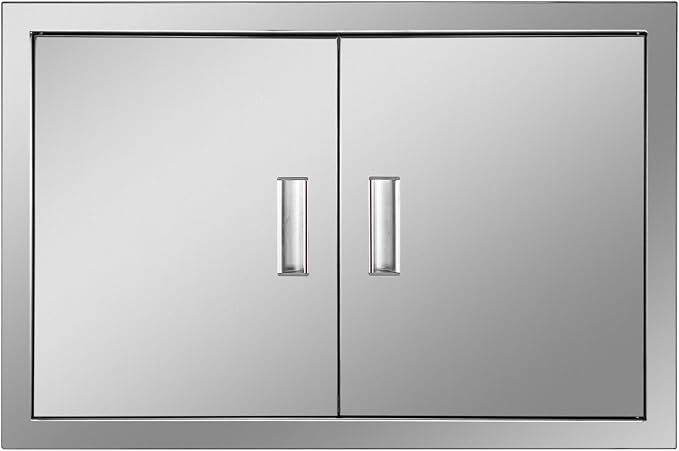 Outdoor Kitchen Door 28" W x 19" H Stainless Steel BBQ Double Access Door Flush Mount Vertical Wall Doors with Handle Suitable for Grilling Station Outside Cabinet Outdoor Kitchen