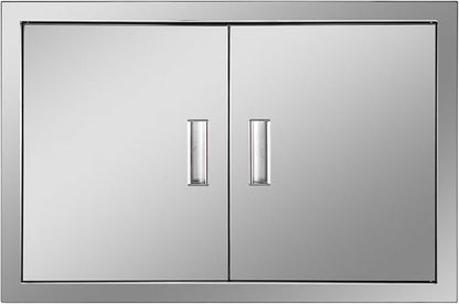 Outdoor Kitchen Door 28" W x 19" H Stainless Steel BBQ Double Access Door Flush Mount Vertical Wall Doors with Handle Suitable for Grilling Station Outside Cabinet Outdoor Kitchen