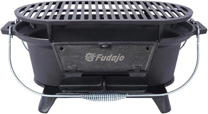 Oval Cast Iron Grill Outdoor, Portable Charcoal Grill and Tabletop Cast Iron Skillet - 100% Cast Iron, Enameled, Durable, Small Charcoal Grill, Camping Stove (Black + Iron + Style 1)