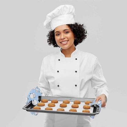 Mxocom Sheep Heat-Resistant Oven Mitts and Pot Holder Cute Animal White Sheep Llama Blue Polka Dots Kitchen Non-Slip Cooking Microwave Gloves for Cooking Baking Grilling