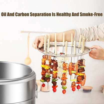 Smokeless Charcoal Barrel Grill,Stainless Steel Kebab Grill,with 28 Skewers/Grill Grate, for Camping, Picnics, Backyard Barbecues (A)