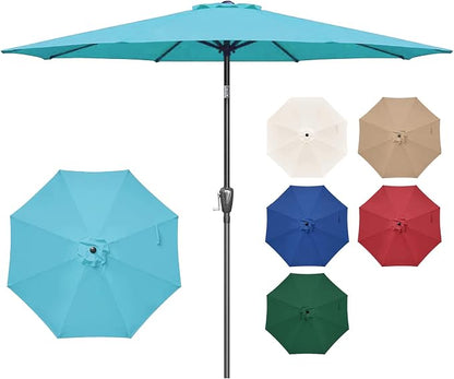 YSSOA 9' Patio Umbrella Outdoor Table Market Yard Umbrella with 8 Sturdy Ribs, Turquoise