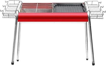 Outdoor Picnic Portable BBQ Grill Large Charcoal Grill Folding Barbecue Grill Stainless Steel Camping Grill for Outdoor Picnic Outdoor Grill(Red)