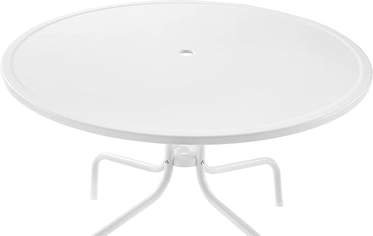 Crosley Furniture Bates 5-Piece Outdoor Dining Set for 4, Retro Metal Round Patio Table and Chairs for Deck, White Gloss