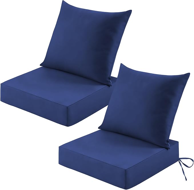 Patio Cushions for Outdoor Furniture, 24x24 Outdoor Couch Cushions, Waterproof & Fade-Resistant Patio Chair Cushions with Removable Cover, Replacement Outdoor Deep Seat Cushion, Navy Blue (Set of 2)