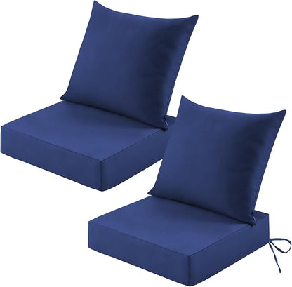 Patio Cushions for Outdoor Furniture, 24x24 Outdoor Couch Cushions, Waterproof & Fade-Resistant Patio Chair Cushions with Removable Cover, Replacement Outdoor Deep Seat Cushion, Navy Blue (Set of 2)