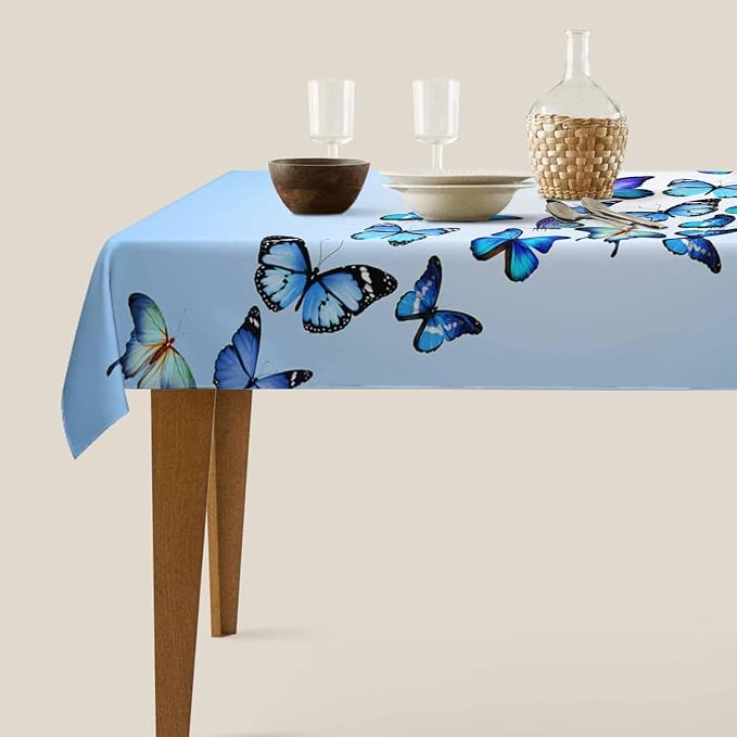 TKS MITLAN Tablecloth Butterflies Table Cloth Rectangle Table 52 x 70 Inch Blue Flying Butterflies Kitchen Decorations for Home Dinner Party
