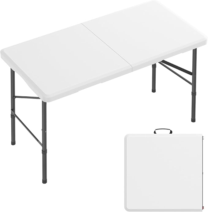 4 Ft Folding Table 350lbs Weight Capacity | Plastic Folding Table Heavy Duty Portable Table for Indoor & Outdoor Premium Solutions for Camping,Picnic,BBQ and Party