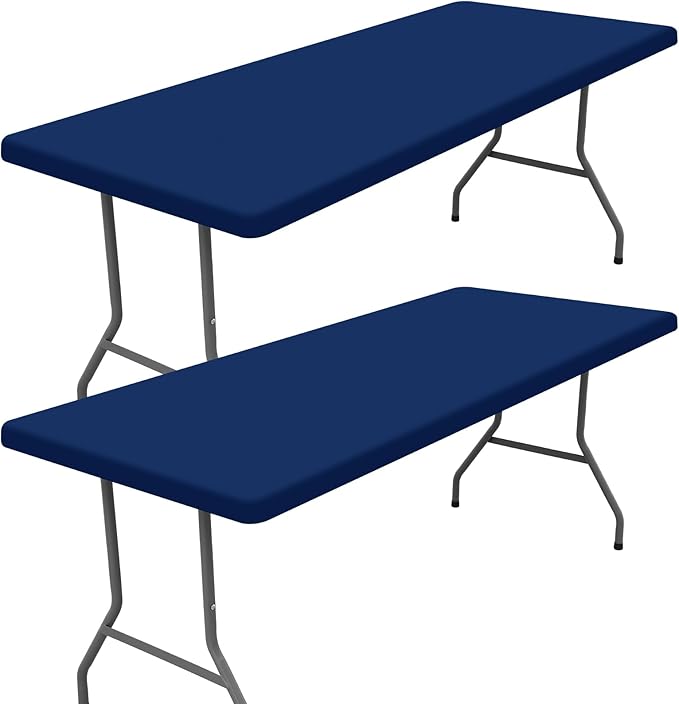 Moosfor 2 Pack Rectangle Spandex Fitted Table Cloth, 5FT Elastic Tablecloth | Washable Picnic Table Cover, Stretch Waterproof Table cloths for Party, Patio, Dining, Kitchen, 36" x 60", Navy