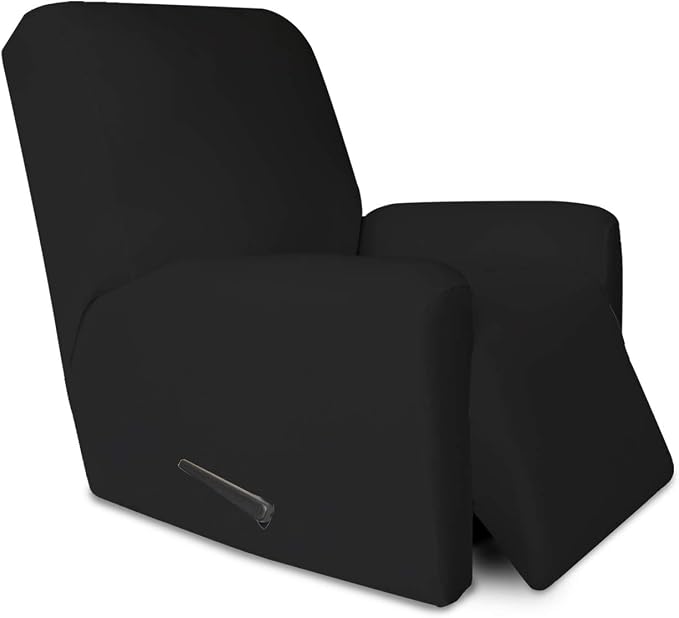 PureFit Stretc Recliner Chair Covers Fleece Soft Couch Covers for Sofa | Black 4-Pieces Recliner Slipcover Pocket Couch Protector, Fleece Sofa Cover Washable with Non Slip Elastic Bottom