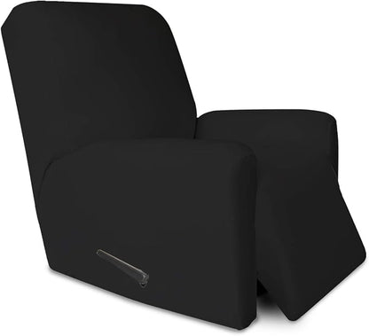 PureFit Stretc Recliner Chair Covers Fleece Soft Couch Covers for Sofa | Black 4-Pieces Recliner Slipcover Pocket Couch Protector, Fleece Sofa Cover Washable with Non Slip Elastic Bottom