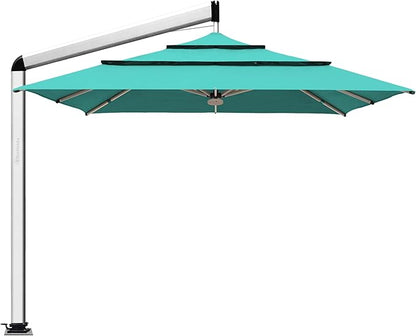 EliteShade USA Atlas 3-Tier 10x10FT Full Aluminum Cantilever Patio Umbrella for Outdoor restaurant Garden Courtyard Deck Pool and Marketing with Light,Teal