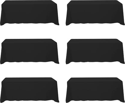 BRILLMAX 6 Pack Black Tablecloths 90x156 Inch for 8ft Rectangle Tables | 150 GSM Polyester Fabric, Floor Length Drop, Water, Stain & Wrinkle Resistant Cloth Cover for Wedding Reception Banquet Party