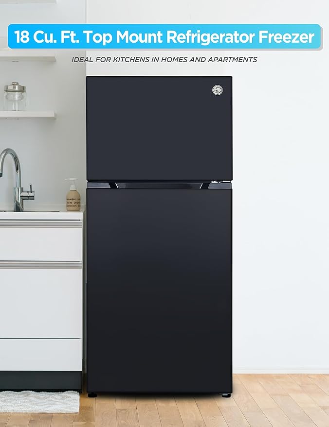 Commercial Cool 18 Cu. Ft. Top Mount Refrigerator with Ice Maker, 2-Door Refrigerator with Top Freezer, Freezer with Icemaker and Adjustable Temperature Control, Energy Star Certified, Black | 2-Door Refrigerator with Top Freezer, Freezer with Icemaker...