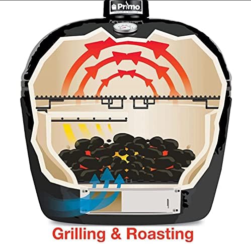 AMS Fireplace Primo Kamado Ceramic Cooker Grill Oval XL 400 With Stainless Steel Grates - charcoal outdoor grilling smocking roasting backing - PGCXLH, black, 28 Width, 21.5 Depth, 27-1/2 Hight