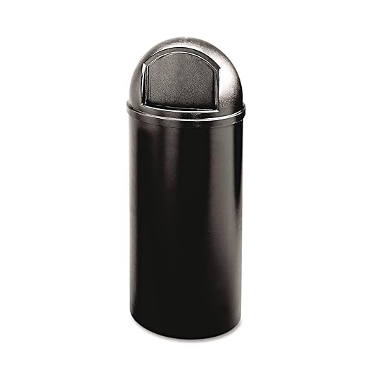 Rubbermaid Commercial Products Marshal Domed Round Trash Can 25-Gallon Black Indoor/Outdoor Garbage Container for Parks/College Campus/Outdoor Shopping Mall/Restroom/Restaurant/School