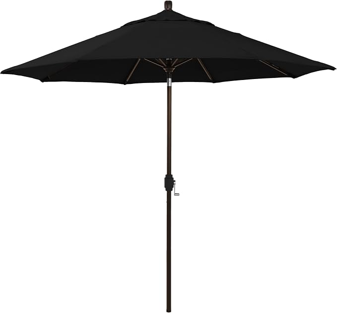 California Umbrella 12-Year-Non-Fading, 9Ft Premium Sunbrella Patio Umbrella, Hand-Crank, Button-Tilt, Bronze Frame, Black Fabric