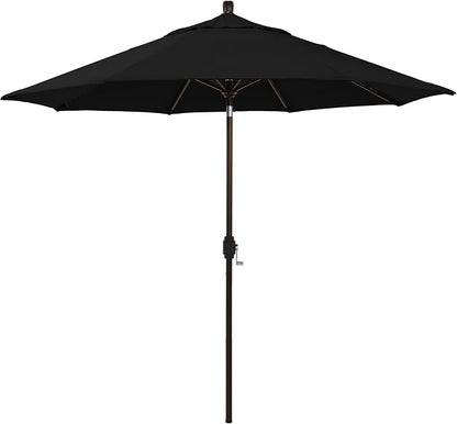 California Umbrella 12-Year-Non-Fading, 9Ft Premium Sunbrella Patio Umbrella, Hand-Crank, Button-Tilt, Bronze Frame, Black Fabric