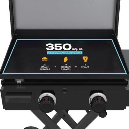 Charbroil 22" Performance Series Folding Cart 2-Burner Portable Propane Gas Griddle, Black - 463711223