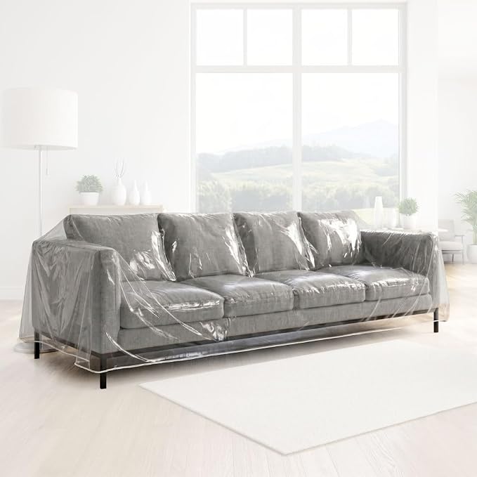 LAMINET Thick Crystal Clear Heavy-Duty Water Resistant Sofa/Couch Cover - Perfect for Protection Against CAT/Dog Clawing, Kids and Grandkids - Large Sofa - 42" BH x 18" FH x 108”W x 40”D