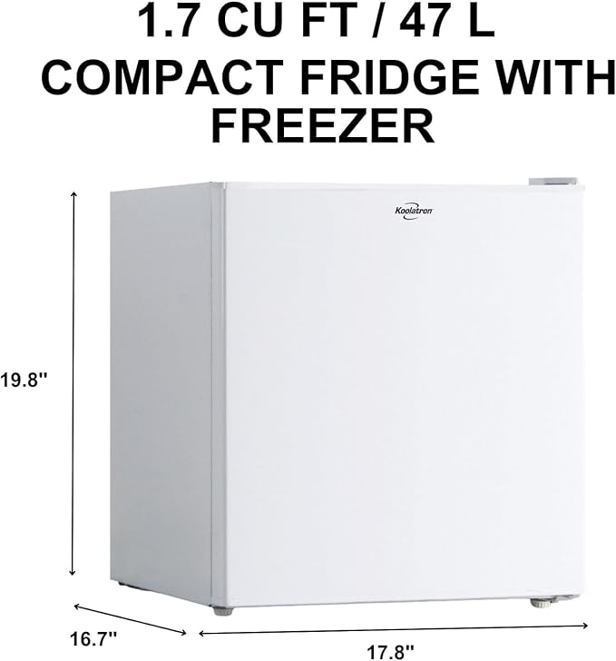 Koolatron 1.6 Cu.Ft Mini Fridge with Freezer Reversible Single Door Compact Refrigerator Adjustable Thermostat Energy Saving Mini Fridge for Bedroom Office Dorm Neveras Pequeñpara (White)