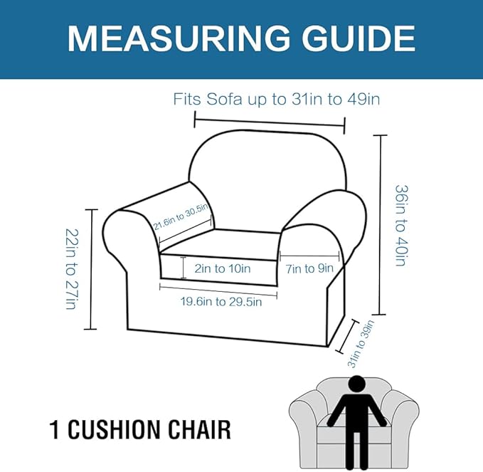 H.VERSAILTEX Rich Velvet Stretch 2 Piece Chair Cover Chair Slipcover Sofa Cover Furniture Protector Couch Soft with Elastic Bottom Chair Couch Cover with Arms Width Up to 49 Inch(Chair,Peacock Blue)