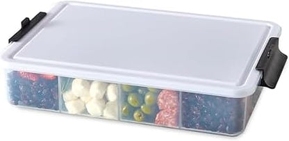 Farberware Large Build-A-Board Snacklebox Serving Tray with Locking Plastic Cutting Board Lid, Portable Storage Container with 11 Compartments for Charcuterie, and More