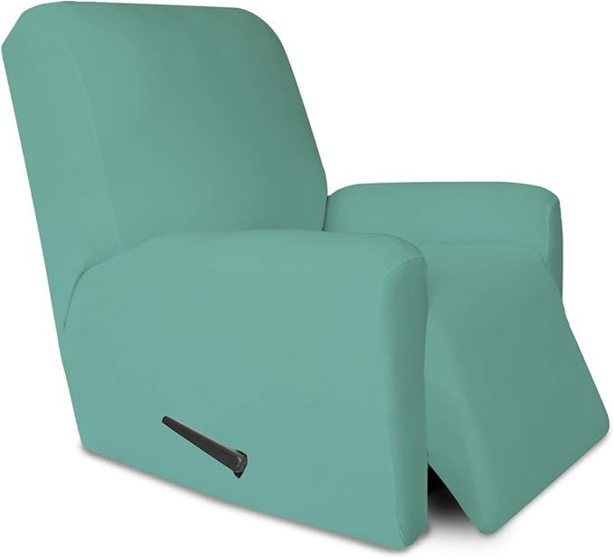 PureFit Stretc Recliner Chair Covers Fleece Soft Couch Covers for Sofa | Cyan 4-Pieces Recliner Slipcover Pocket Couch Protector, Fleece Sofa Cover Washable with Non Slip Elastic Bottom