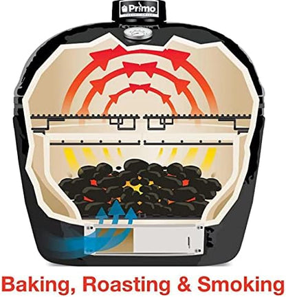 AMS Fireplace Primo Kamado Ceramic Cooker Grill Oval XL 400 With Stainless Steel Grates - charcoal outdoor grilling smocking roasting backing - PGCXLH, black, 28 Width, 21.5 Depth, 27-1/2 Hight