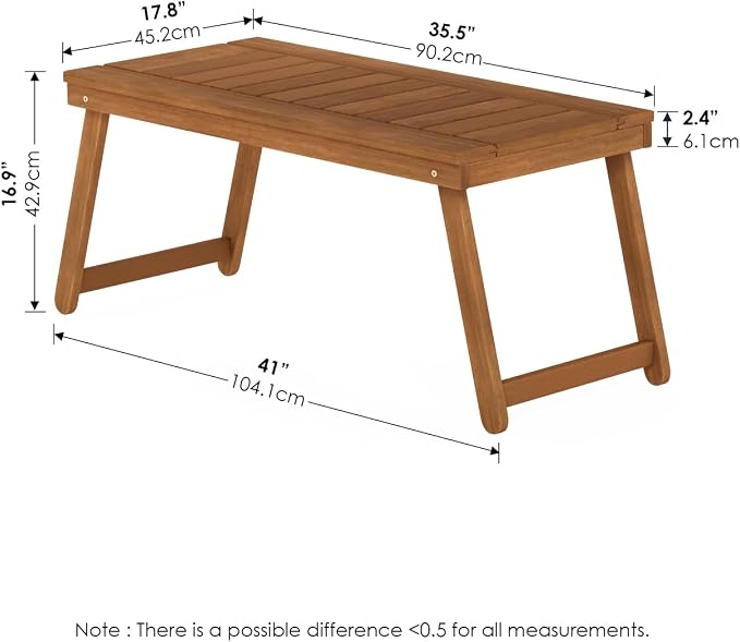 Furinno DALAM Patio Table, Folding Outdoor Side Table with Slatted Tabletop, Coffee Table, for Indoor, Balcony, Patio, Garden, Porch, Natural