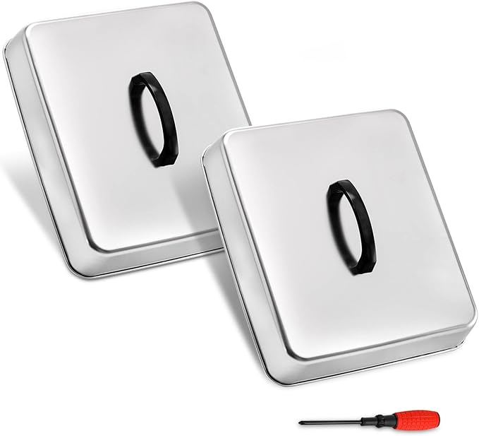 ZEAYEA 2 Pack 13 x 11.3 Inch Griddle Basting Cover, Stainless Steel Cheese Melting Domes, Rectangular Metal Steaming Cover, BBQ Grilling Accessories for Flat Top Griddle, Indoor or Outdoor Camping