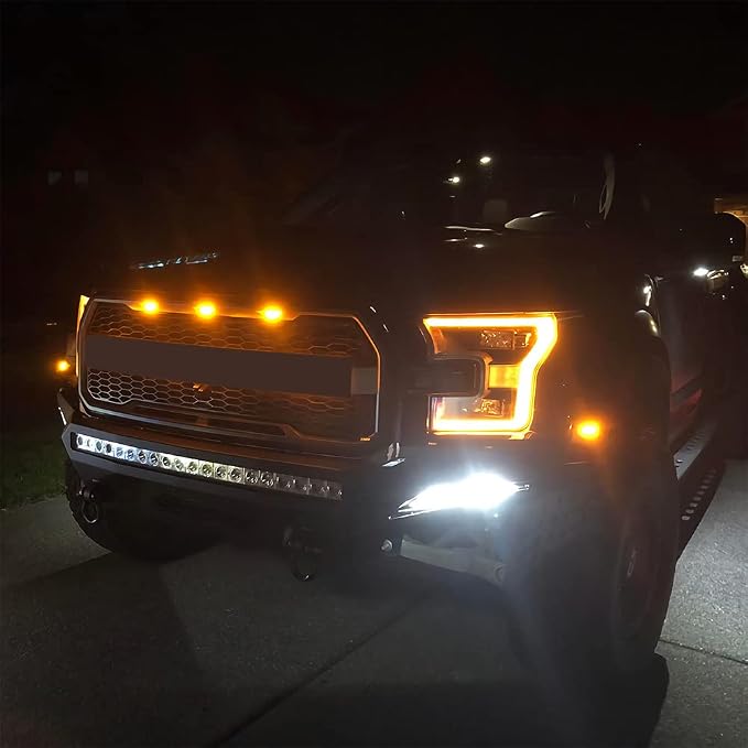 AUXLIGHT Car Accessories, 3PCS LED Grille Lights with Fuse & Wire, Compatible with 2004-2019 for-d F150 Raptor Style Aftermarket Grill, 2013-2018 R-am 1500 Raptor Style Aftermarket Grill (Amber)