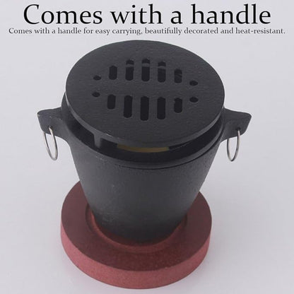 Portable Japanese Smokeless Mini Barbecue Charcoal Grill for Single Person Camping Picnic Party Cooking with Wooden Base and Fuel Holder