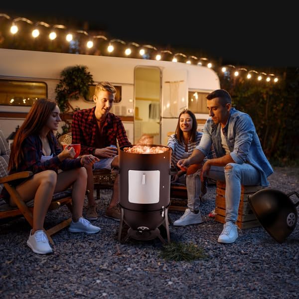 Vertical Steel Charcoal Smoker, Heavy Duty Three Layer Round BBQ Grill Fuel Efficient Cooker for Outdoor Cooking, Black (Tall Vertical 3 Tier Smoker)