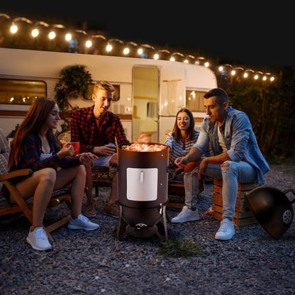 Vertical Steel Charcoal Smoker, Heavy Duty Three Layer Round BBQ Grill Fuel Efficient Cooker for Outdoor Cooking, Black (Tall Vertical 3 Tier Smoker)
