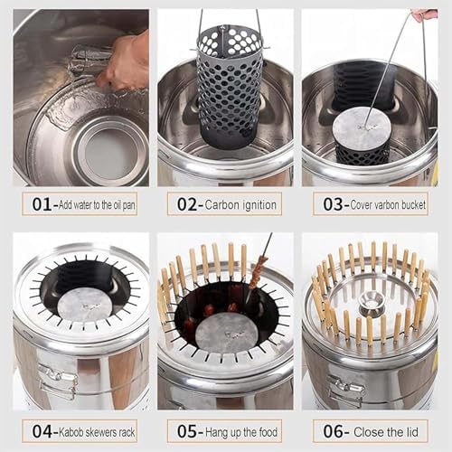 BBQ Hanging Stove Charcoal Barrel BBQ Grill BBQ Hanging Stove Stainless Steel BBQ Grill Mesh Barrel with 20pcs Kabob Skewers Rolling Grilling Basket Camping Barbecue Rac(Size:Single Layer,Co